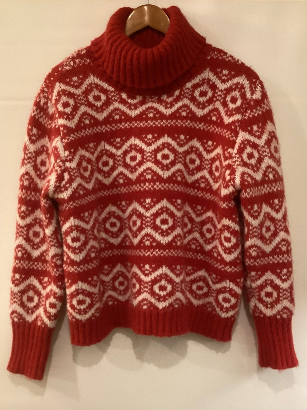 Joseph A. Red and White Fair Isle Turtleneck Sweater